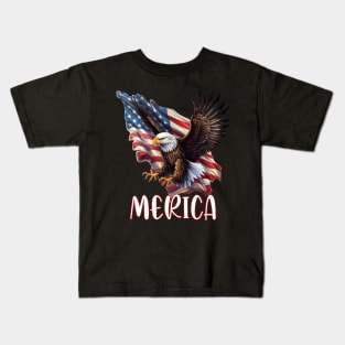Vintage Eagle American Flag USA Flag 4th of july Merica Kids T-Shirt